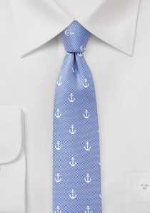 Smalle stropdas anker-patroon hemelsblauw