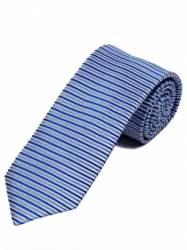 Schmale Krawatte horizontales Streifendessin blau silber