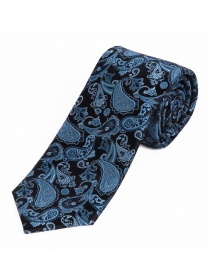Krawatte Überlänge Paisley-Motiv nachtschwarz hellblau