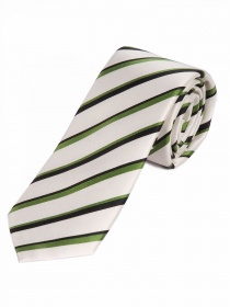 Krawatte XXL edles Streifen-Dessin weiß teerschwarz edelgrün