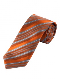 Modische XXL Krawatte gestreift orange silbergrau weiß