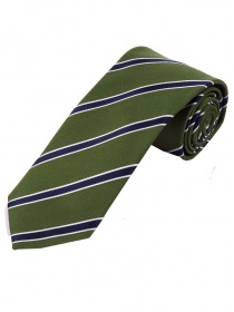 Markante  überlange Krawatte streifengemustert olivgrün navyblau perlweiß