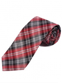 Lange Schottenkaro-Krawatte schwarz weiß und rot