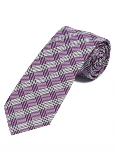 Überlange Herrenkrawatte elegantes Linienkaro violett weiß