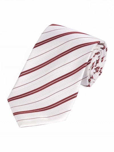 Extra breite Streifen-Krawatte perlweiß rot