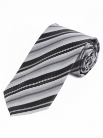 Modische überbreite Krawatte gestreift nachtschwarz perlweiß silber