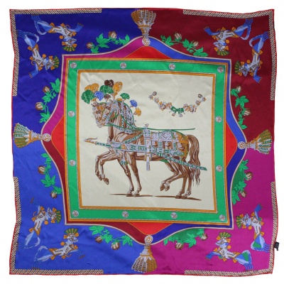 Zijden sjaal paardenmotief kleurrijk
