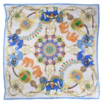 Zijden sjaal "India" antiek wit ijsblauw