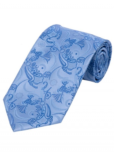 Markante Krawatte breit  Rankenmuster eisblau
