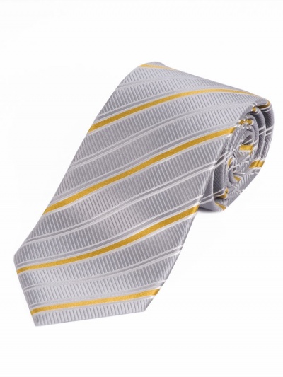 Breite Krawatte stilvolles Streifen-Dessin silbergrau weiß goldgelb