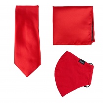 Set: Gesichtsmaske, Krawatte und Kavaliertuch in rot