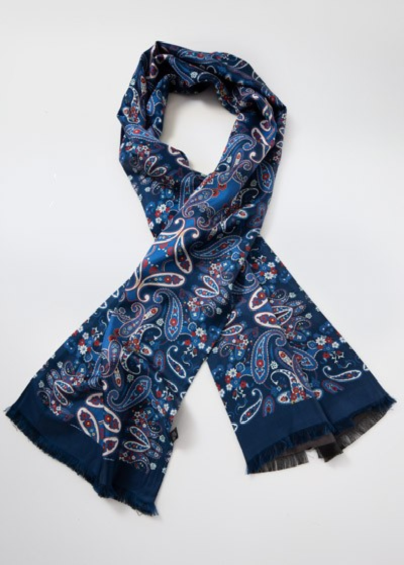 UK_Stone 100% zijden paisley bloemen halsdoek heren sjaal, blauw, 28 cm x 160 cm