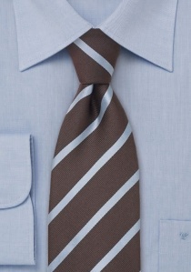 stropdas licht bruin met blauwe strepen uit zijde