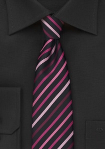 Smalle strepen stropdas zwart rose en paars