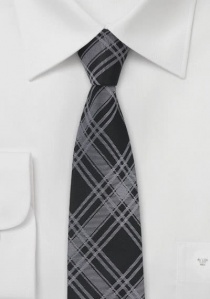 Smalle zijden stropdas zwart grijs