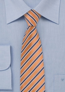 Smalle zijden stropdas oranje wit blauw
