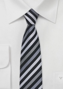 Smalle zijden stropdas zwart grijs