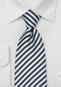Gestreepte smalle stropdas in Middernachtblauw/Wit