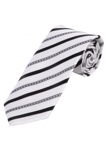 Stylische lange  Krawatte gestreift nachtschwarz weiß silber