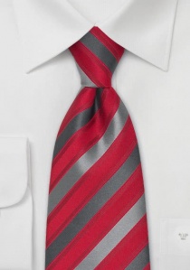 Zijden clip stropdas rood grijs