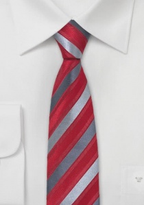Smalle Zijde stropdas rood grijs