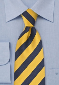 Stropdas geel donkerblauw streeppatroon
