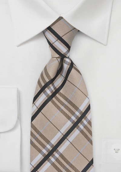 Zakelijke traditionele stropdas beige wit zwart