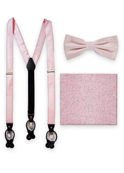 Set: herenstrik, pochet en bretels in blush