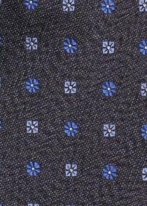 Zijden stropdas bloemmotief marineblauw gemarmerd