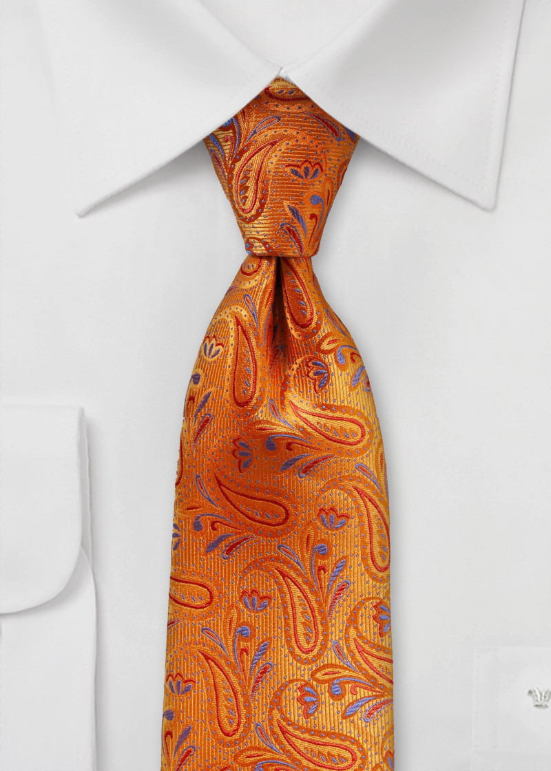 Herenstropdas Paisley motief oranje