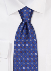 Zijden stropdas bloemmotief blauw geribd