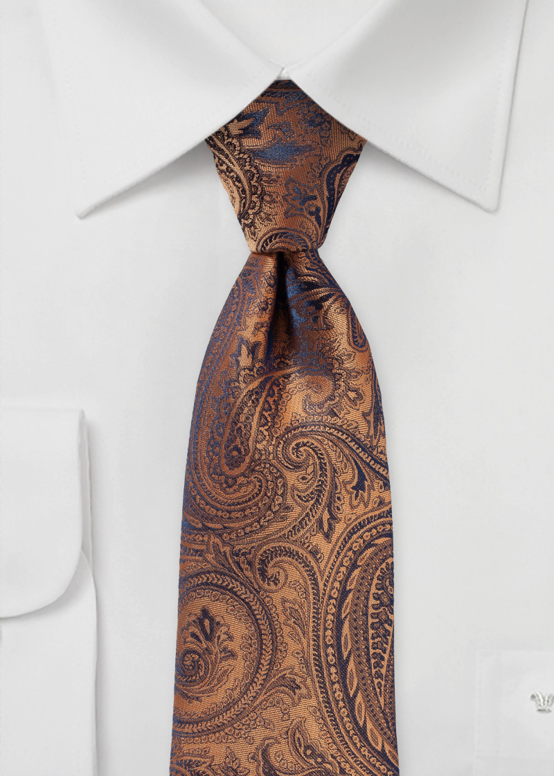 Stropdas los paisley motief middenbruin