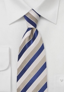 Gestreepte stropdas zandkleurig, wit en blauw