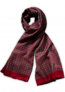 Gevoerde zijden sjaal met patroon (rood/blauw)
