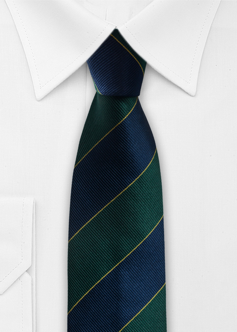 Gestreepte zijden stropdas (blauw/groen)