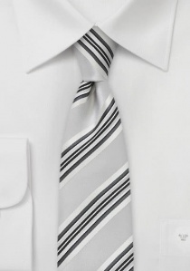 Gestreepte zakelijke smalle stropdas zilver en wit