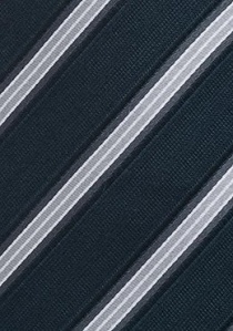 XXL stropdas gestreept marineblauw en zilvergrijs