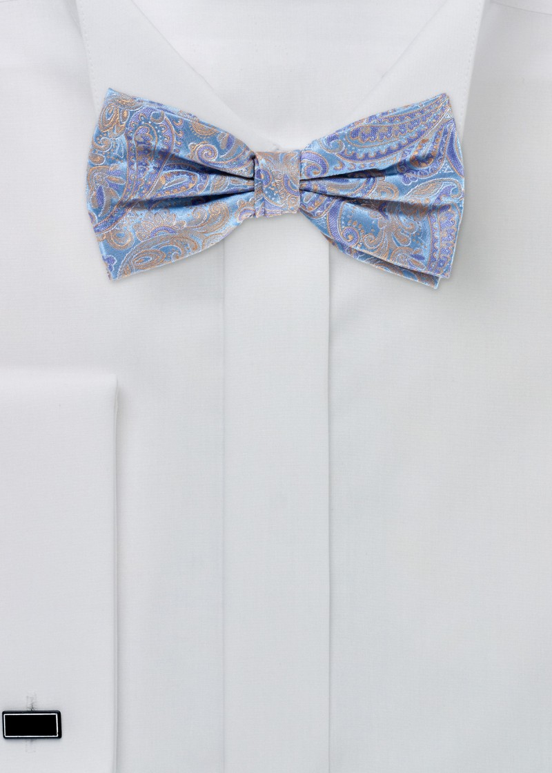 Zijden vlinderdas in blauw met paisleymotief