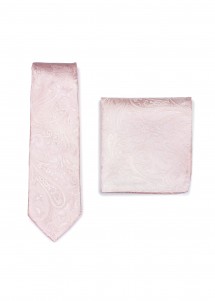 Set stropdas en zakdoek Paisley motief blush-rosé