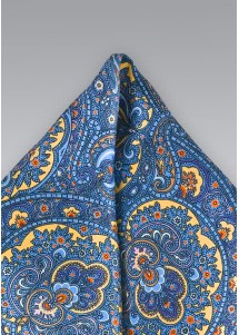 Pochet met een bijzonder blauw/geel Paisley motief