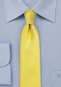 Smalle geel/donkerblauwe stropdas met gestipt