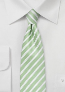 Smalle gestreepte stropdas zacht groen en wit