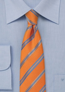 Smalle stropdas gestreept oranje lichtblauw