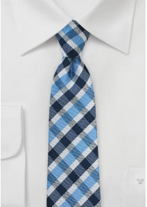 Karierte Businesskrawatte navy hellblau