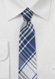 Smalle business stropdas blauw gestreept met wit