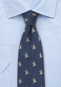 Wollen stropdas marineblauw met fazanten