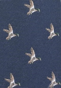 Wollen stropdas marineblauw met fazanten