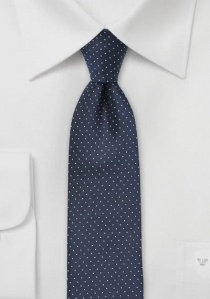 Smalle gespikkelde stropdas marineblauw en wit