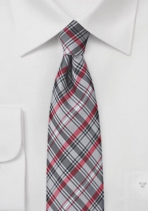 Smalle stropdas ruitdesign rood en zilver