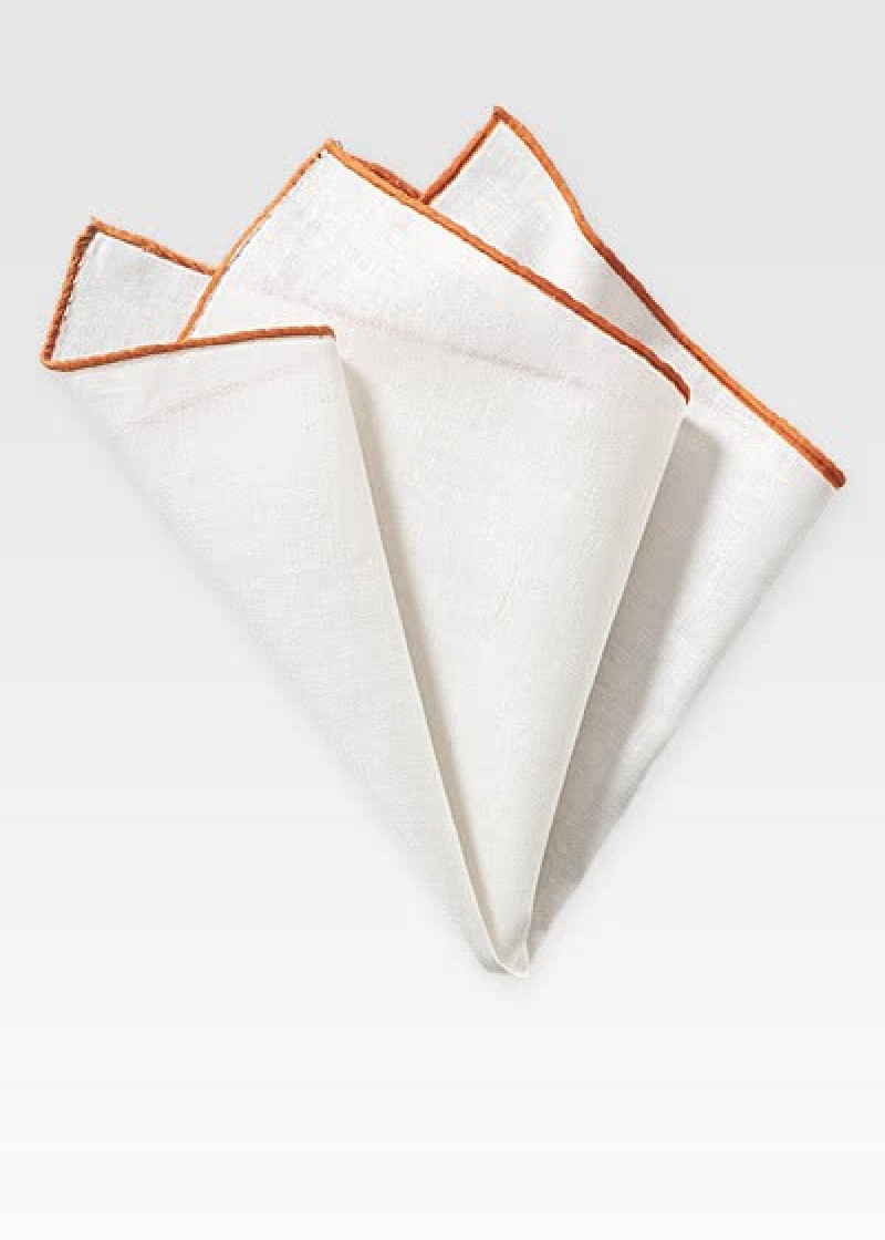 Pochet natuurwitte linnen oranjekleurige rand